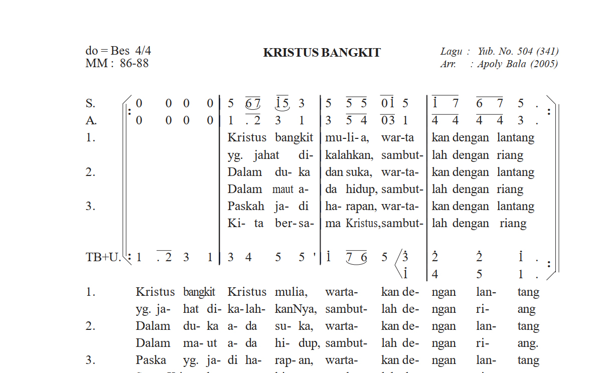 Kristus Bangkit - Arr.Apoly Bala (Yub. No.504)