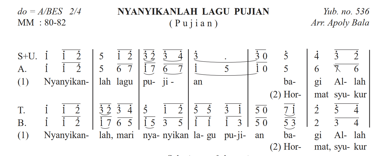 Nyanyikanlah Lagu Pujian - Arr.Apoly Bala (Yub. No.535)